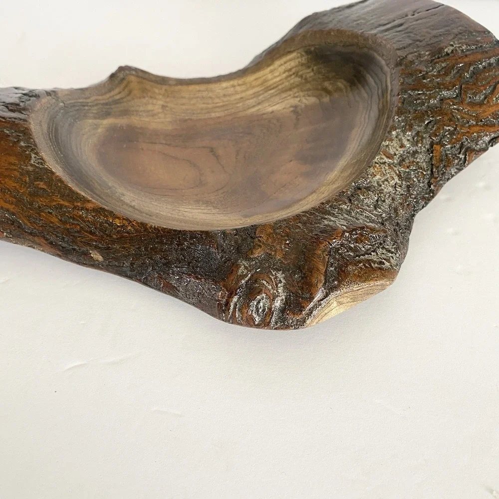 Hand Turned Wooden Bowl Artisan Handmade Live Edge Wood‎ Plant Tray Rustic Art